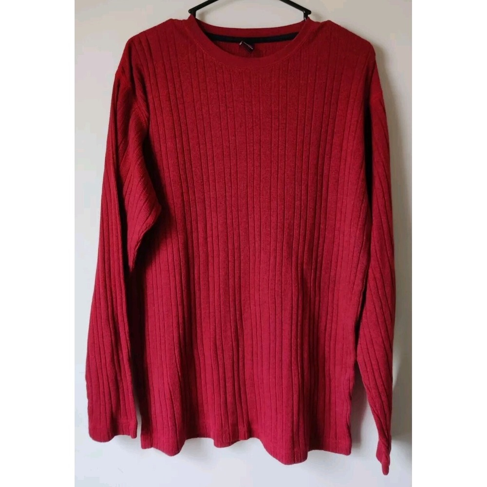 Ferruche Mens Sweater Large Pullover Thermal Ribbed‎ Long Sleeve Red Size XL
